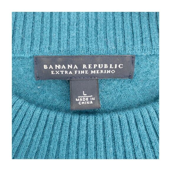 Banana Republic Merino Wool Sweater L Teal Blue Crewneck Minimalist Chic - Picture 5 of 11